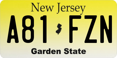 NJ license plate A81FZN