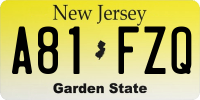 NJ license plate A81FZQ