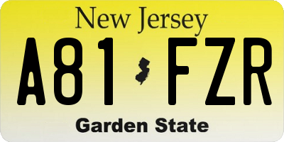 NJ license plate A81FZR