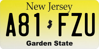 NJ license plate A81FZU