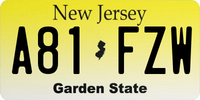 NJ license plate A81FZW