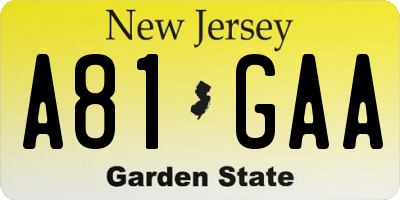 NJ license plate A81GAA