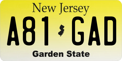NJ license plate A81GAD