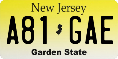 NJ license plate A81GAE