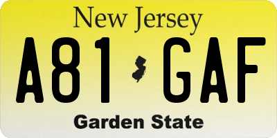 NJ license plate A81GAF