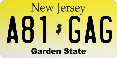 NJ license plate A81GAG