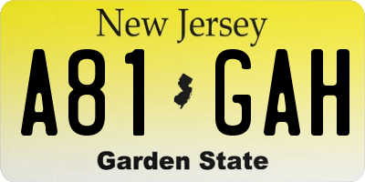 NJ license plate A81GAH