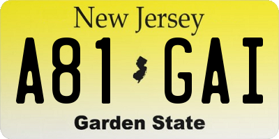 NJ license plate A81GAI