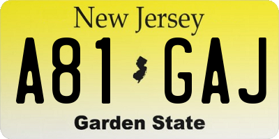 NJ license plate A81GAJ