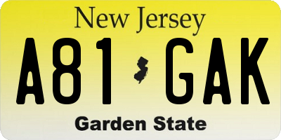 NJ license plate A81GAK