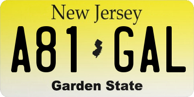 NJ license plate A81GAL