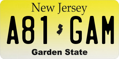 NJ license plate A81GAM