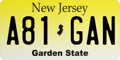 NJ license plate A81GAN