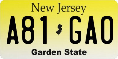 NJ license plate A81GAO