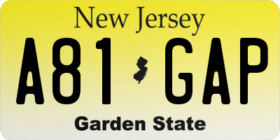 NJ license plate A81GAP