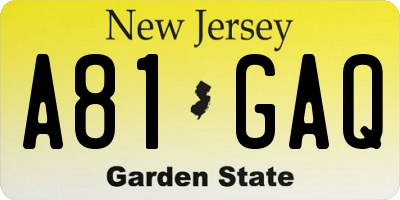 NJ license plate A81GAQ