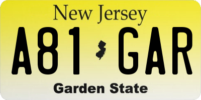 NJ license plate A81GAR