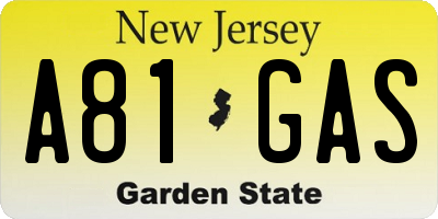 NJ license plate A81GAS