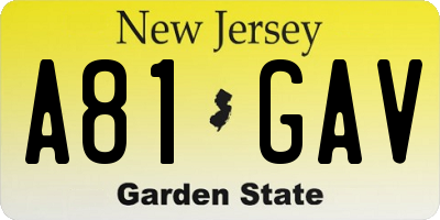 NJ license plate A81GAV