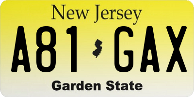 NJ license plate A81GAX