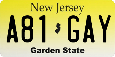 NJ license plate A81GAY