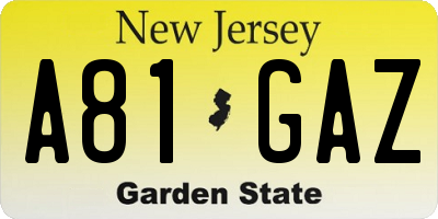NJ license plate A81GAZ