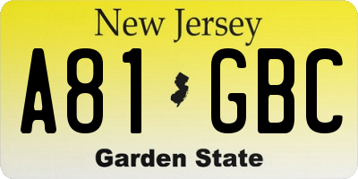 NJ license plate A81GBC