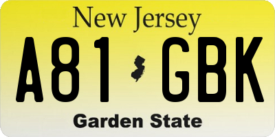 NJ license plate A81GBK