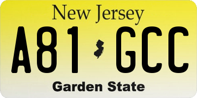 NJ license plate A81GCC