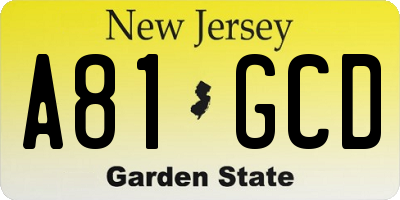 NJ license plate A81GCD