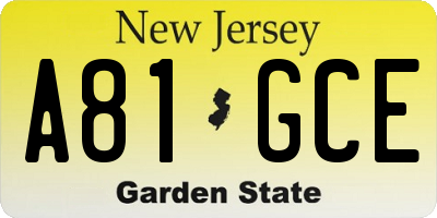 NJ license plate A81GCE