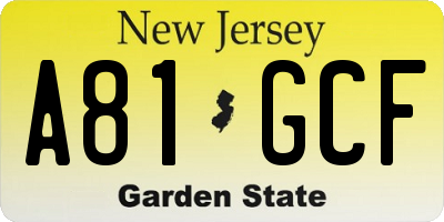 NJ license plate A81GCF