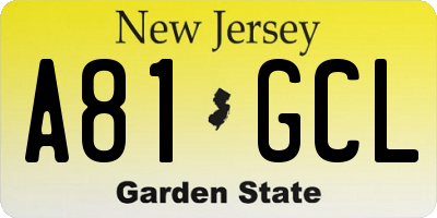 NJ license plate A81GCL