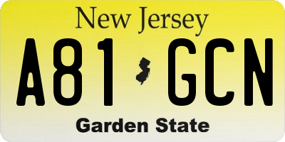 NJ license plate A81GCN