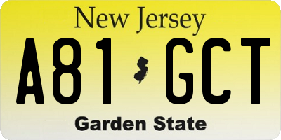 NJ license plate A81GCT