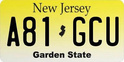 NJ license plate A81GCU