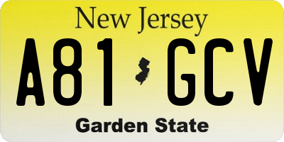 NJ license plate A81GCV