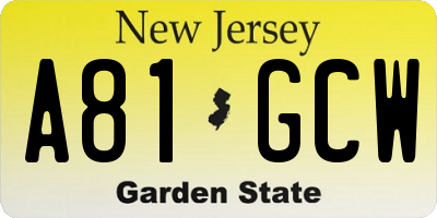 NJ license plate A81GCW