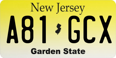 NJ license plate A81GCX