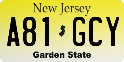 NJ license plate A81GCY