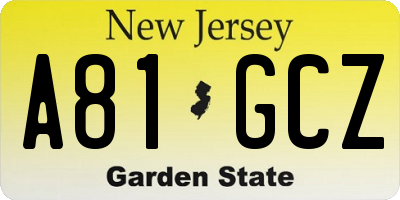 NJ license plate A81GCZ
