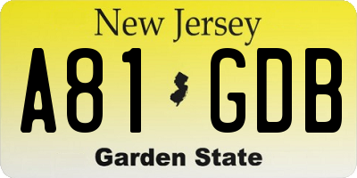 NJ license plate A81GDB