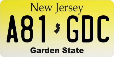 NJ license plate A81GDC