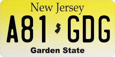 NJ license plate A81GDG