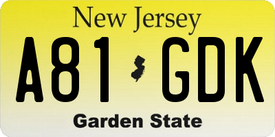 NJ license plate A81GDK