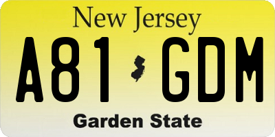 NJ license plate A81GDM