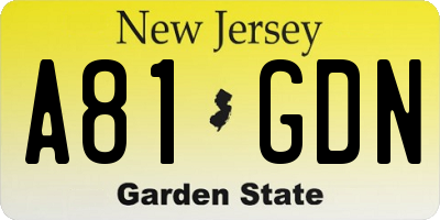 NJ license plate A81GDN