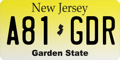 NJ license plate A81GDR