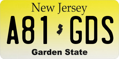 NJ license plate A81GDS