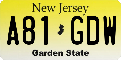 NJ license plate A81GDW